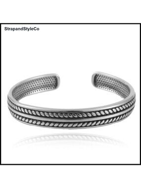 Stainless Steel Open Cuff Bracelet Wheat Etched Vintage Bangle